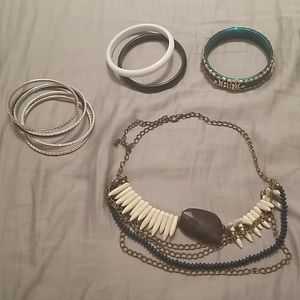 Dark blue necklace + assorted bracelets
